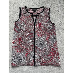 Liz Claiborne Carter Sleeveless Paisley Print V-Neck Top Women Large Dressy